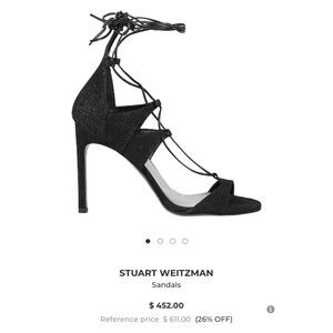 STUART WEITZMAN Legwrap Black Goose Bump Stiletto Sandal Heels 6.5